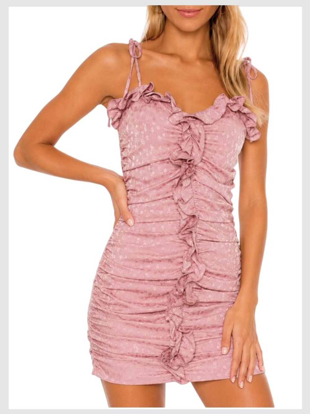 Lovers + Friends Ruched Pink Mauve Ruffle Mini Dress S